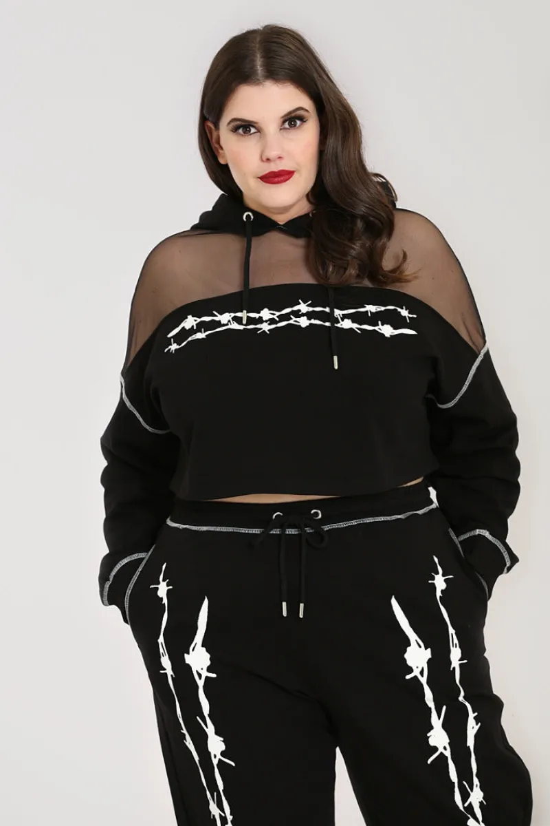 Hell Bunny Tops | Knitwear>Barbed Wire Hoodie Black