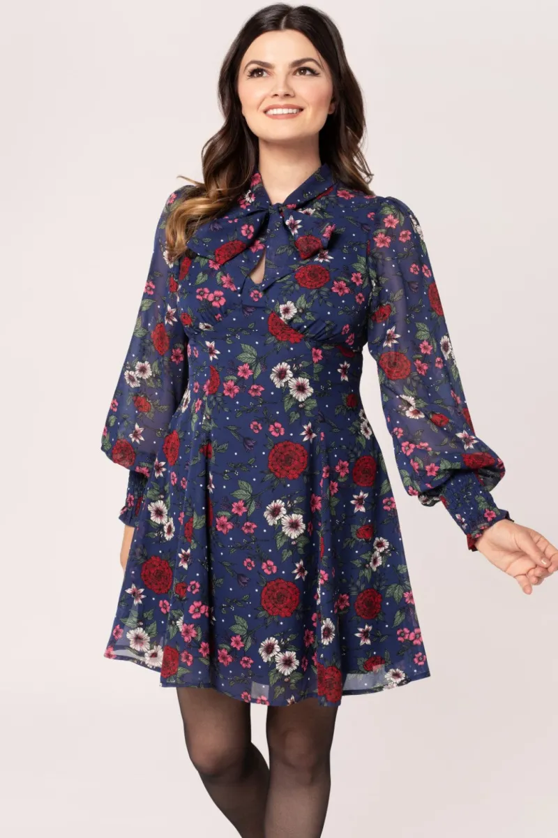 Hell Bunny Dresses | Vintage Dresses>Camellia Mini Dress Blue