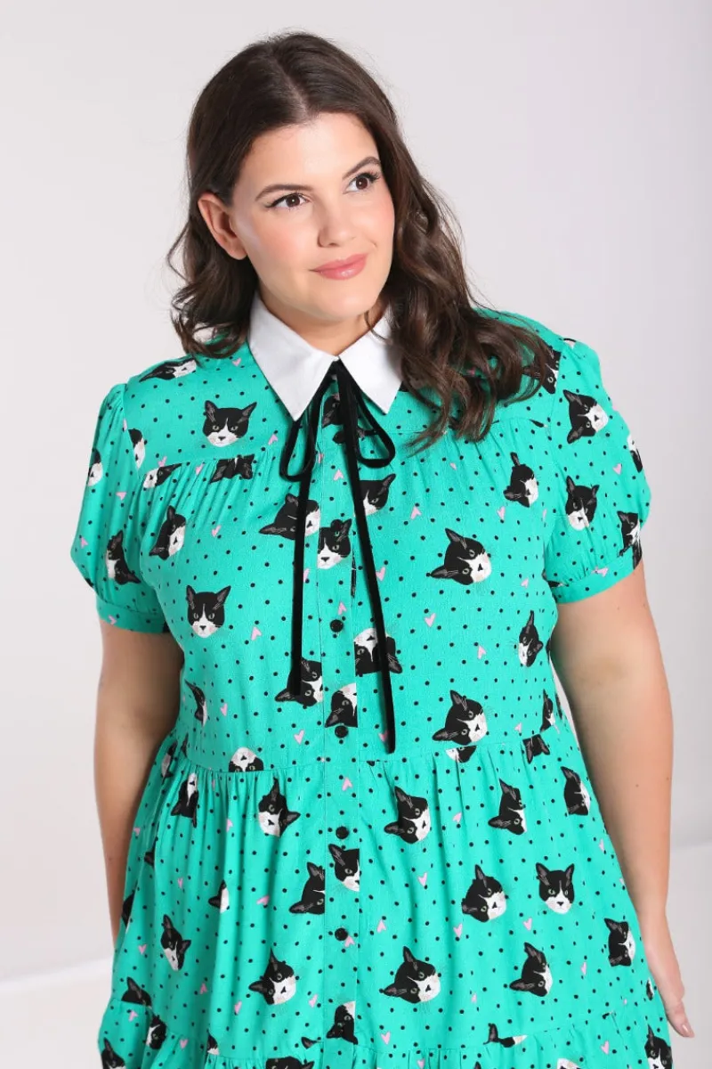Hell Bunny Dresses | Dresses>Love Cats Mini Dress Green