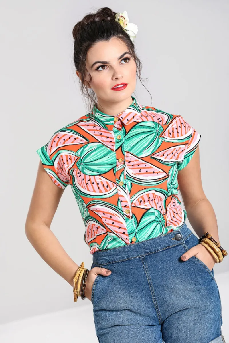 Hell Bunny Blouses | Tops>Melonie Shirt Orange