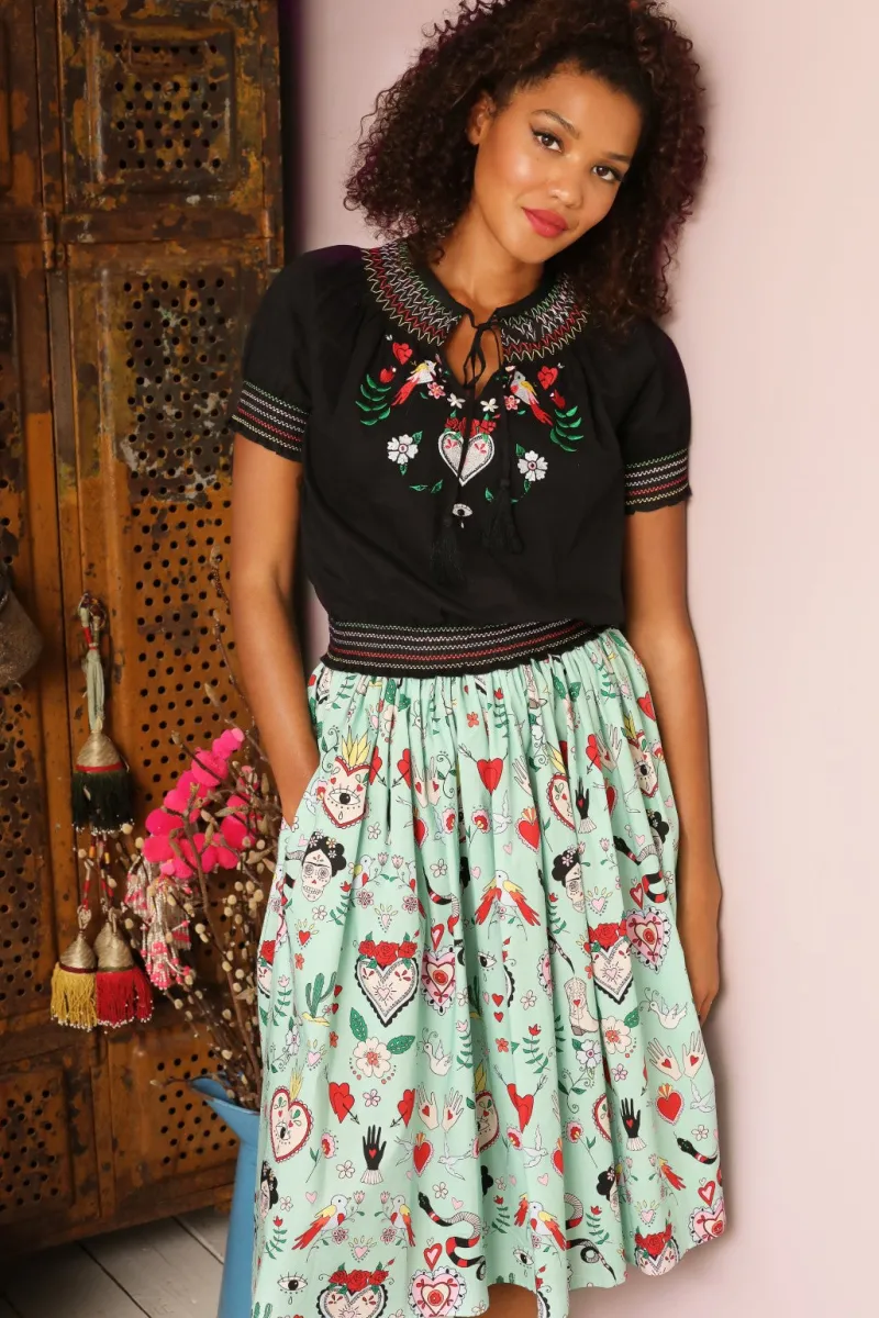 Hell Bunny Skirts>Tijuana Skirt Green