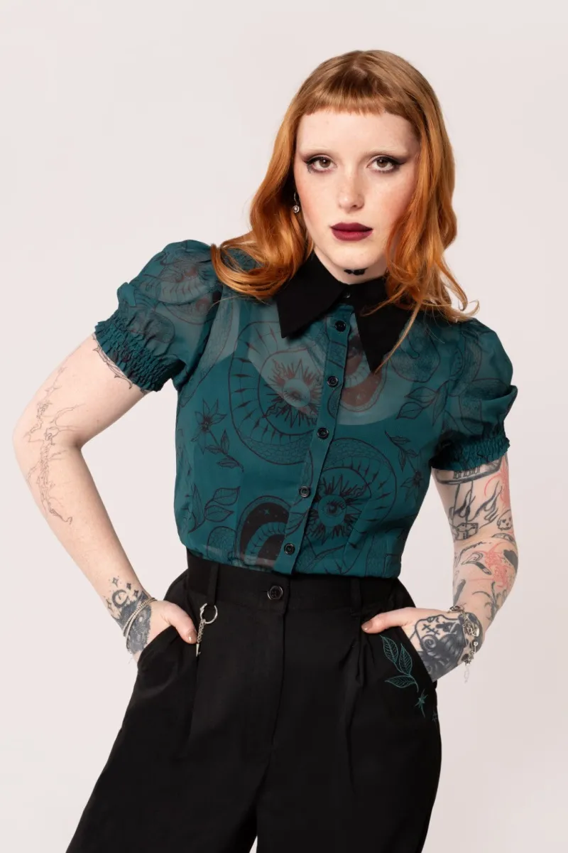 Hell Bunny Tops | Blouses>Venom Blouse DarkGreen